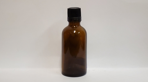 Picture of AMBER GLASS BOTTLE - WITH BLACK TAMPER EVIDENT VERTICAL DROPPER CAP 50ML